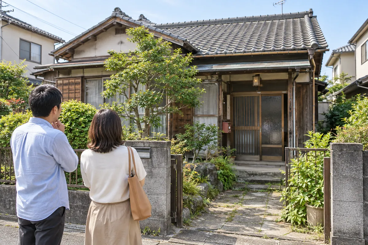 古い木造住宅を見学する人たち